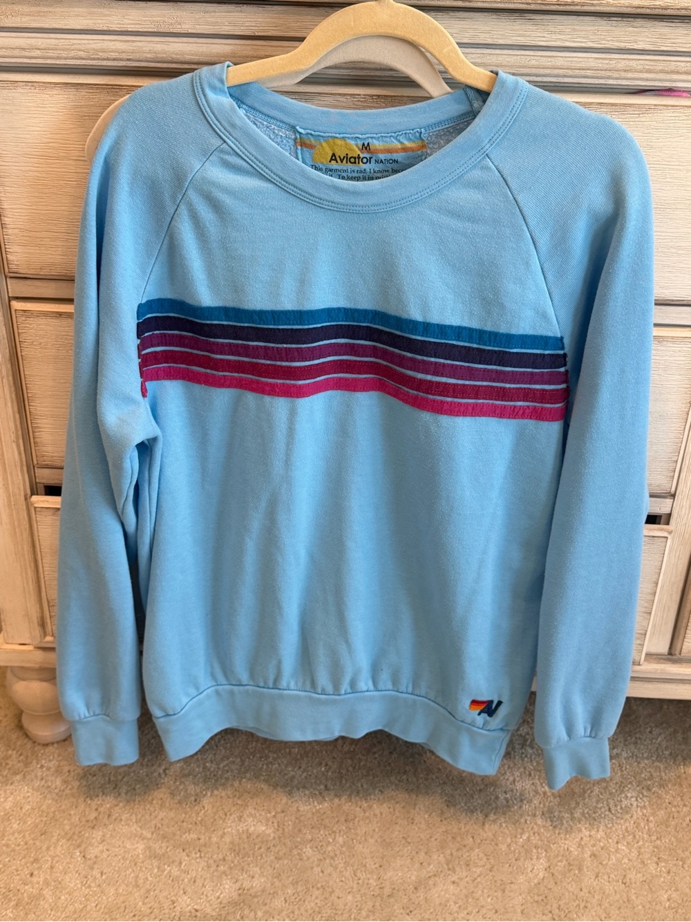 Aviator Nation Light Blue Crewneck with Five Stripes
